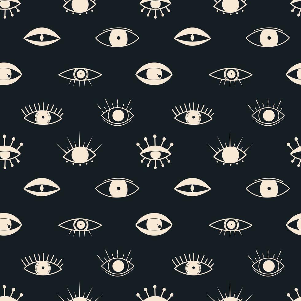 Groovy abstract eyes seamless pattern. Magic elements in trendy retro 60s 70s style vector