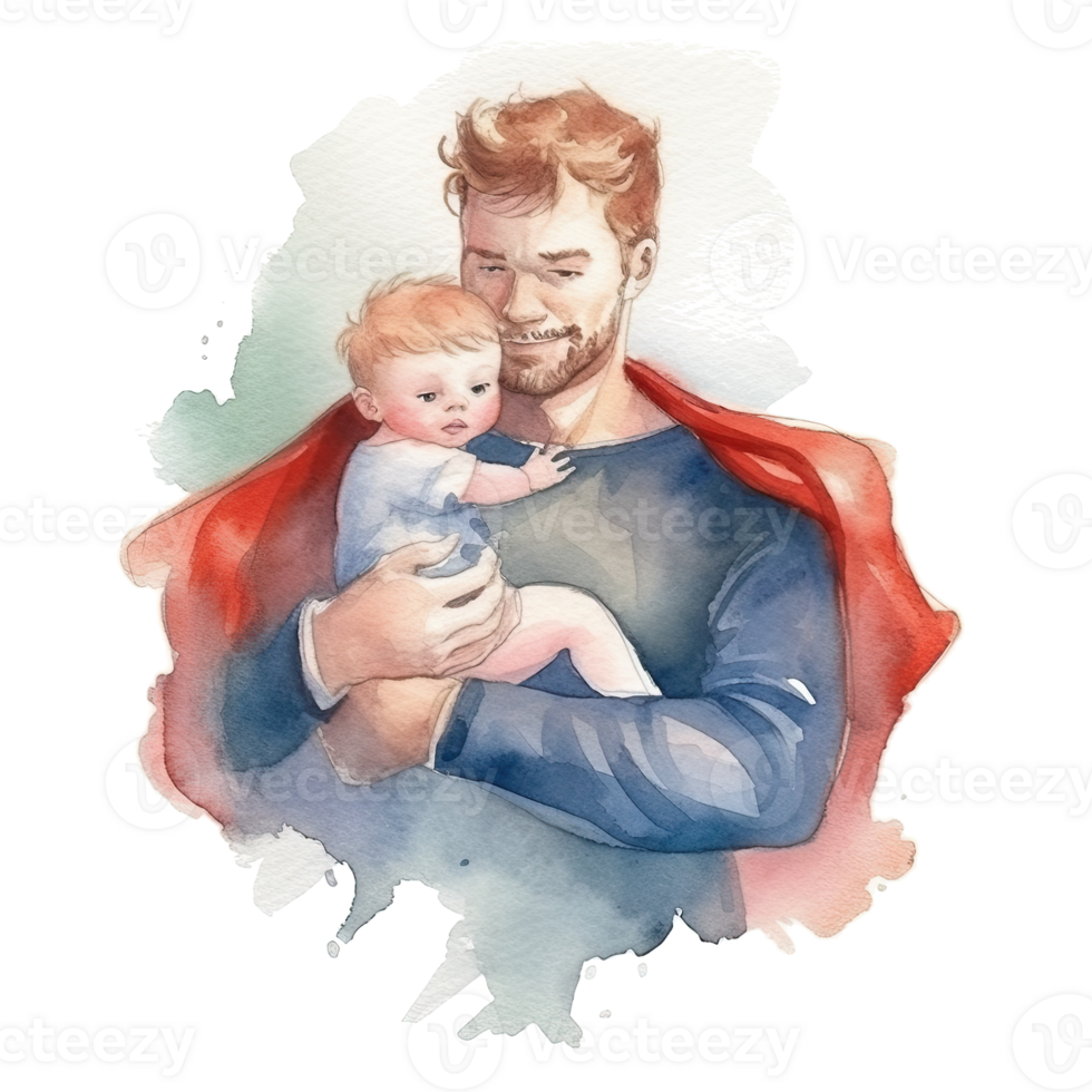 Father's day. Father with child watercolor. Illustration png