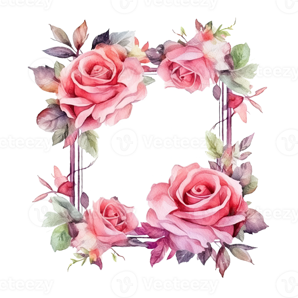 Rose watercolor frame. Illustration png