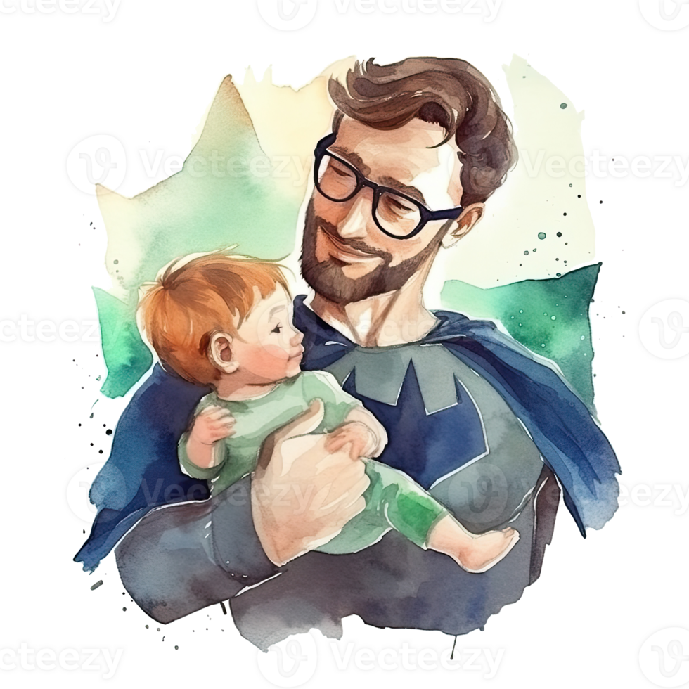 Il padre di giorno. padre con bambino acquerello. illustrazione ai generativo png