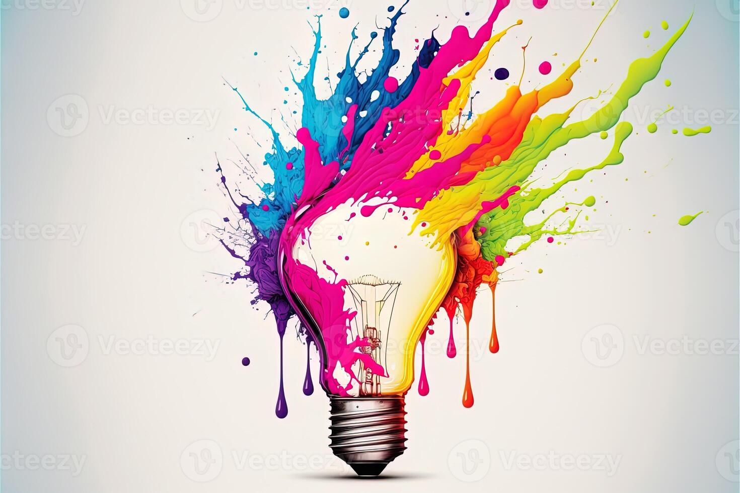 illustration of colorful bulb with splash of colors on white background. Creativity, eureka, imagination, inspiration. . Idea and solution concept photo