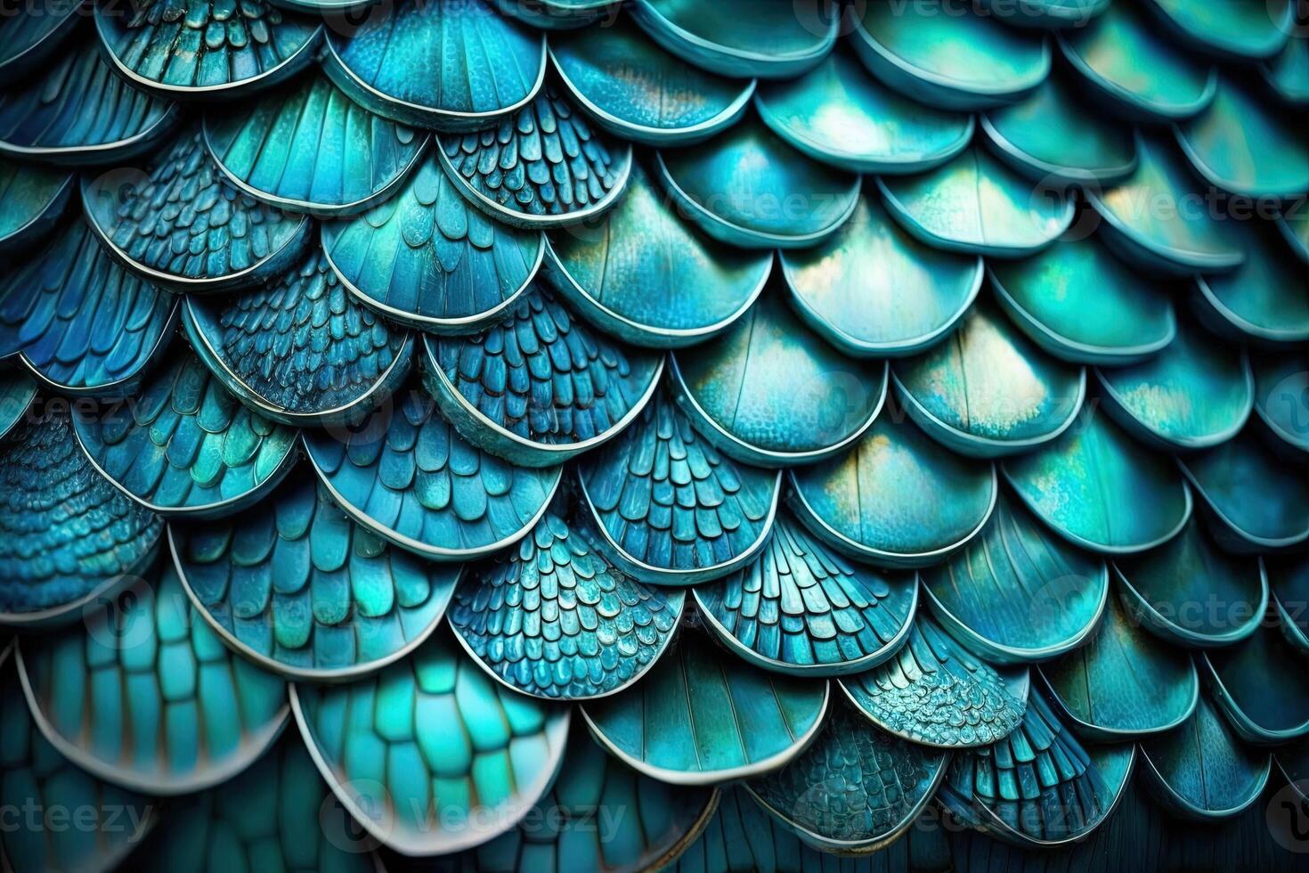 Dragon scales background - turquoise shining shells . Simple background made of dragon scale armor illustration . photo