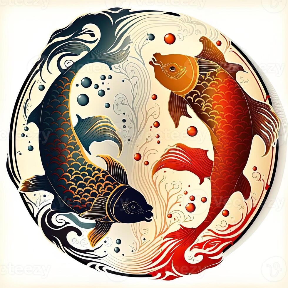 estilo de dibujos animados acortar Arte ilustración de yin y yang patrón, koi carpa. Perfecto para web diseñadores, editores, y contenido creadores generativo ai foto