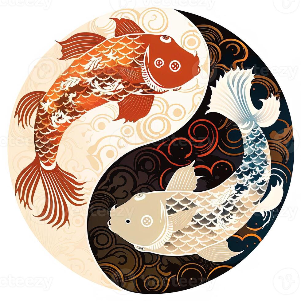 estilo de dibujos animados acortar Arte ilustración de yin y yang patrón, koi carpa. Perfecto para web diseñadores, editores, y contenido creadores generativo ai foto