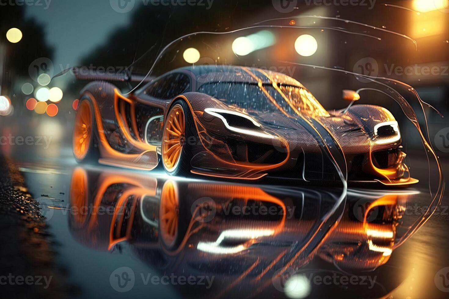 hyper car neon background . Streamline test over the modern car design, diffuse plastic optic, some glowing contours illuminate the car details, dark scene, cinematic lightning photo