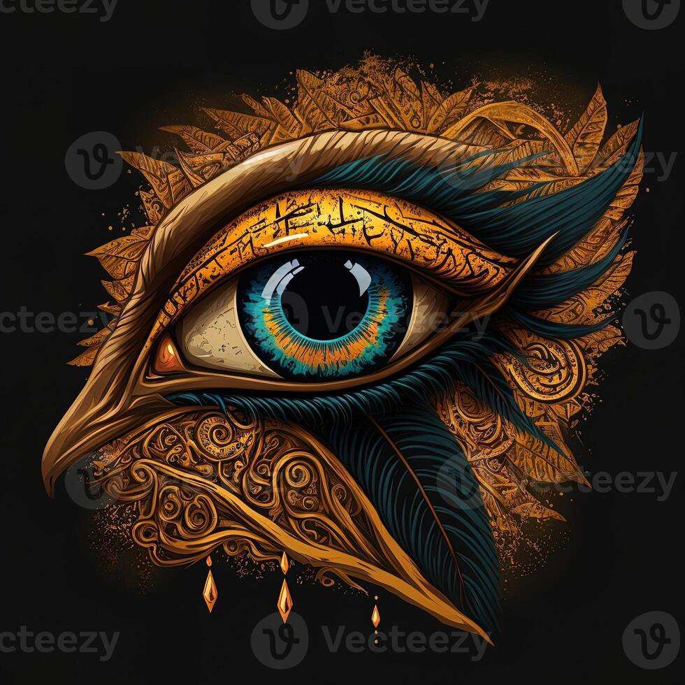 the golden eye of horus with golden effect on black background, Representation of the solar eye or the Eye of Ra, symbol of the ancient Egyptian god of the sun photo