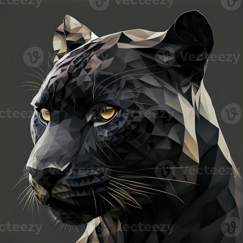 illustration of creative of black panther made of colorful geometric shapes on background. Leader, courage, strong and brave, majestic black panther. photo