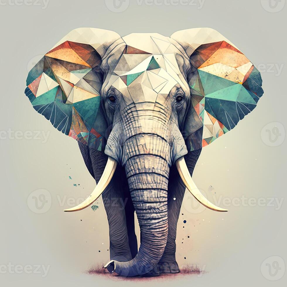 illustration of creative of elephant made of colorful geometric shapes on background. Leader, courage, strong and brave, photo