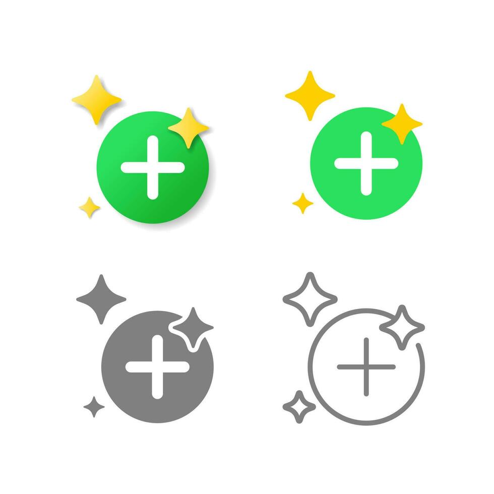 plus in the circle, add new item button icon set in different style design 3d gradient, flat, glyph, and out line. editable vector eps10