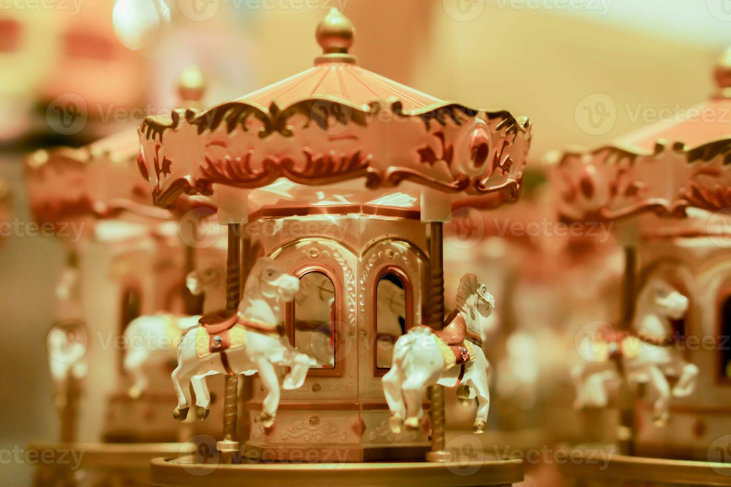 Closeup music box in carousel horse shape in music box museum, Otaru, Japan. photo