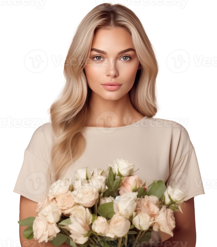 Beautiful girl with flowers. Illustration png