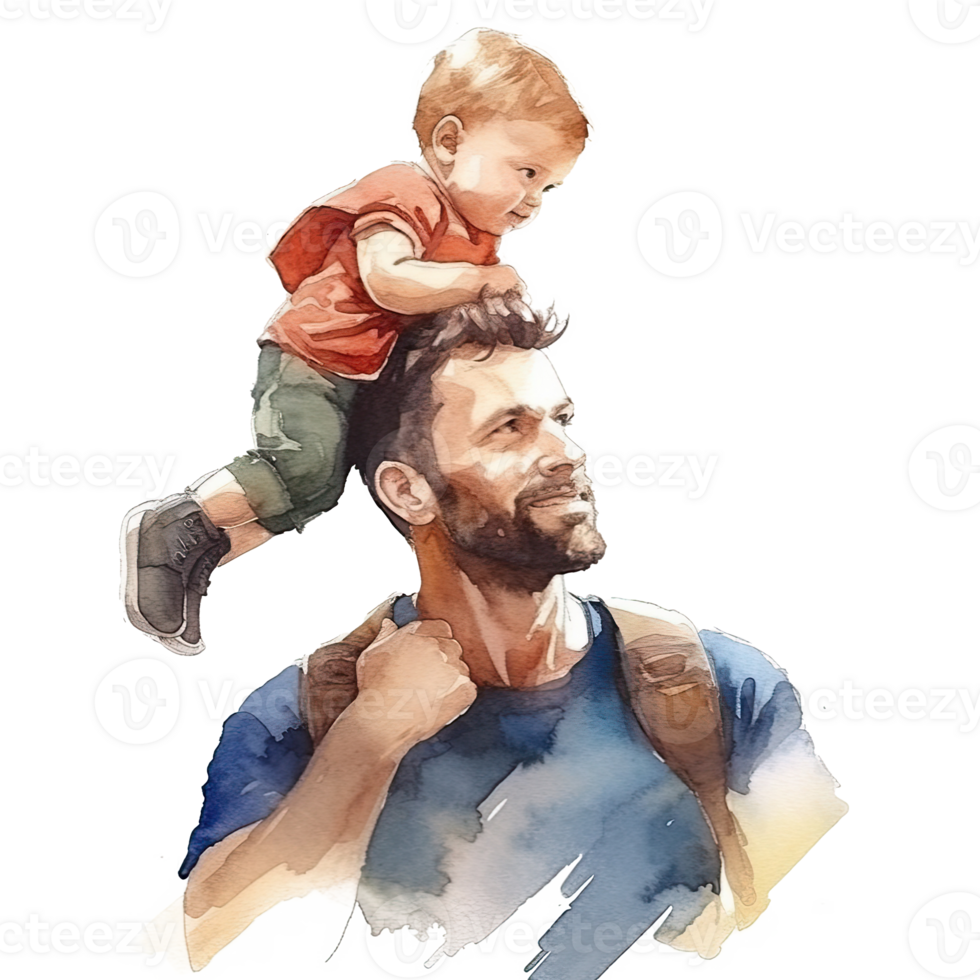 Father's day. Father with child watercolor. Illustration png