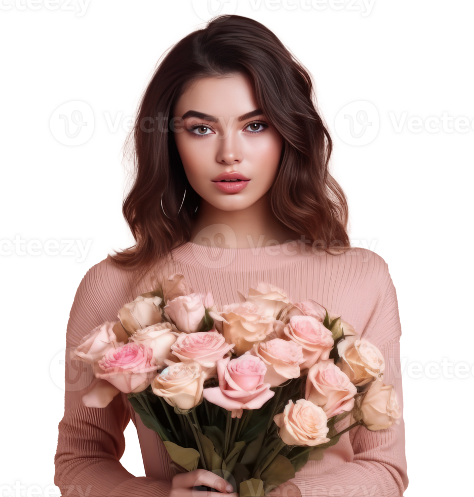 Beautiful girl with flowers. Illustration png