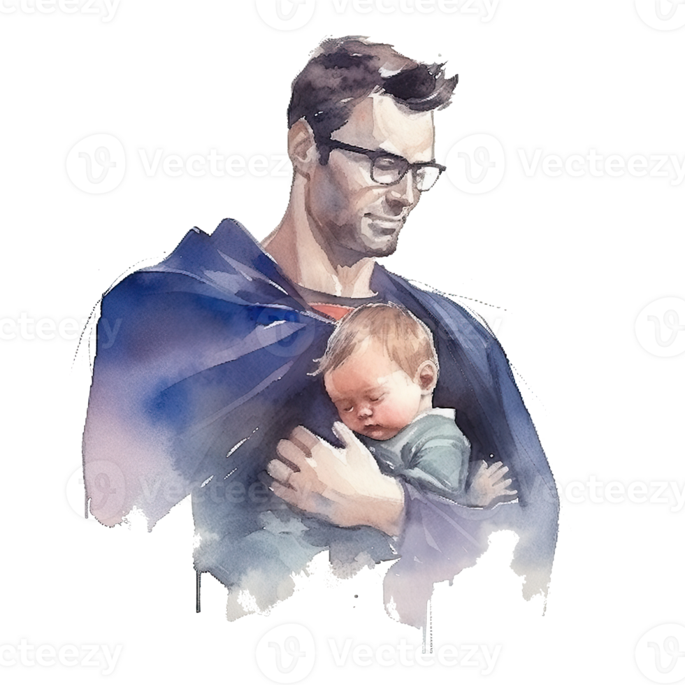 Il padre di giorno. padre con bambino acquerello. illustrazione ai generativo png