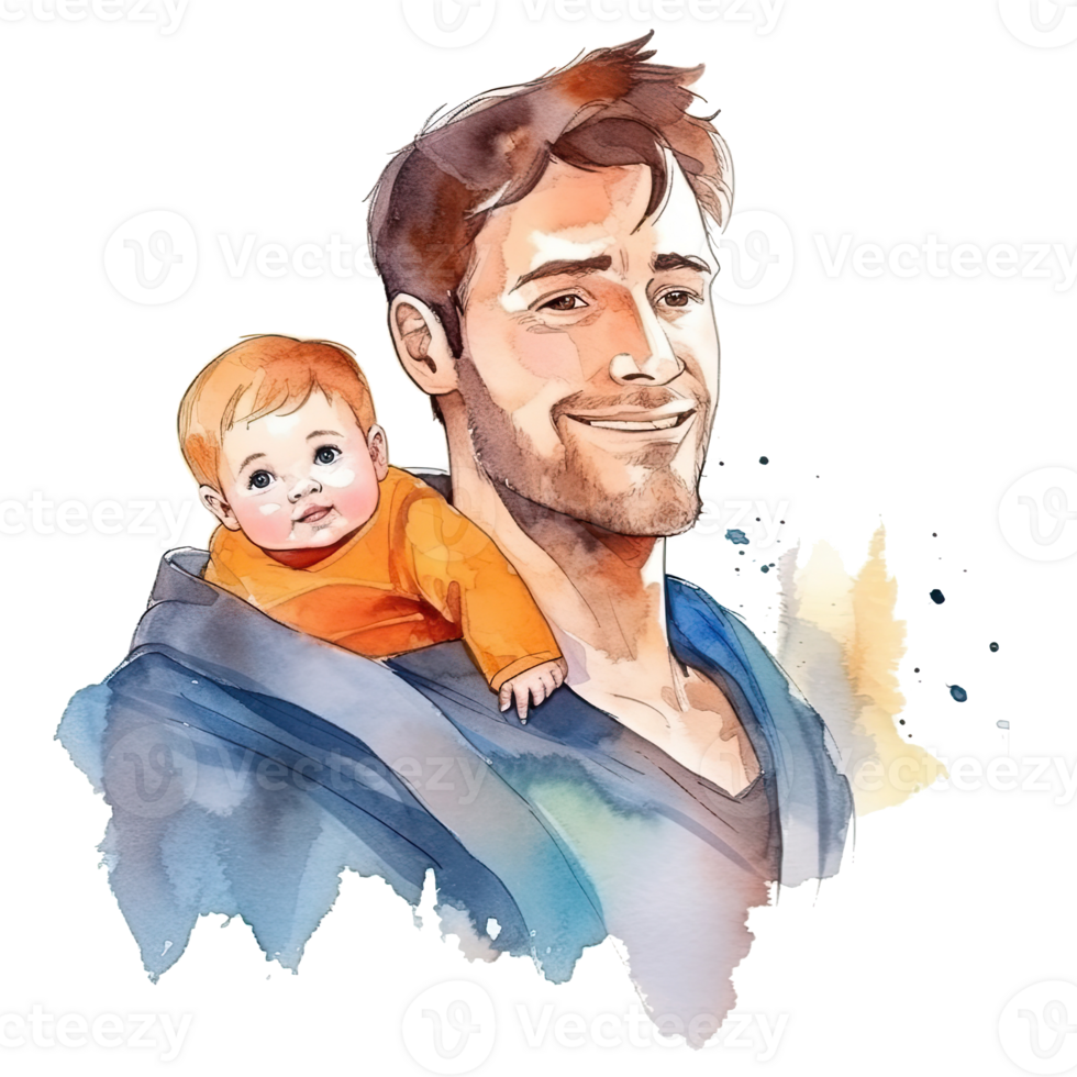 Father's day. Father with child watercolor. Illustration png