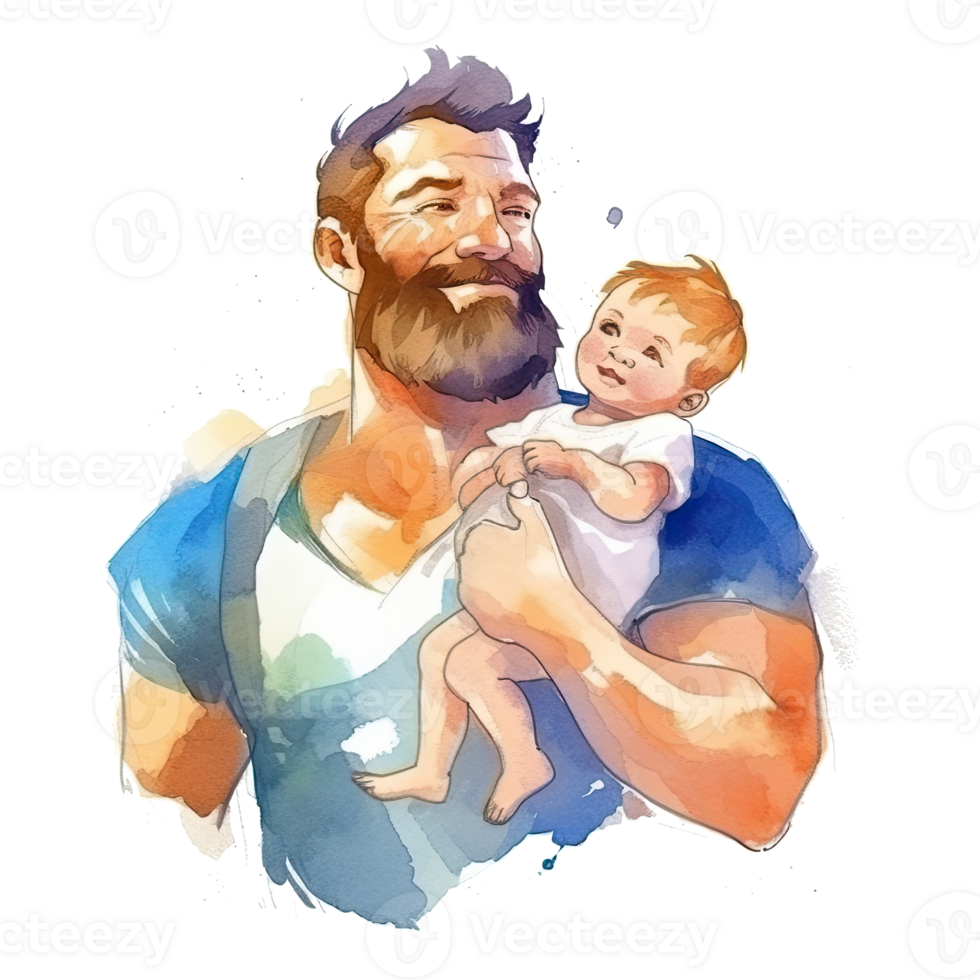 Father's day. Father with child watercolor. Illustration png