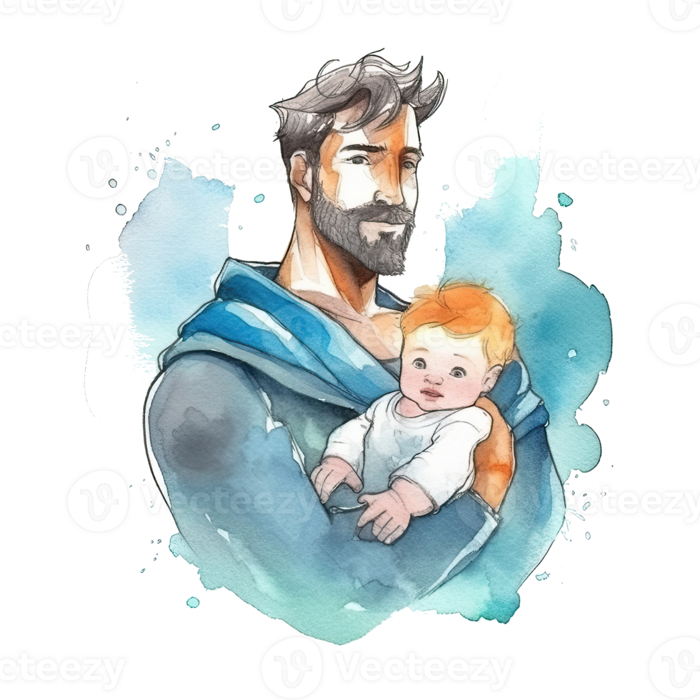 Father's day. Father with child watercolor. Illustration png
