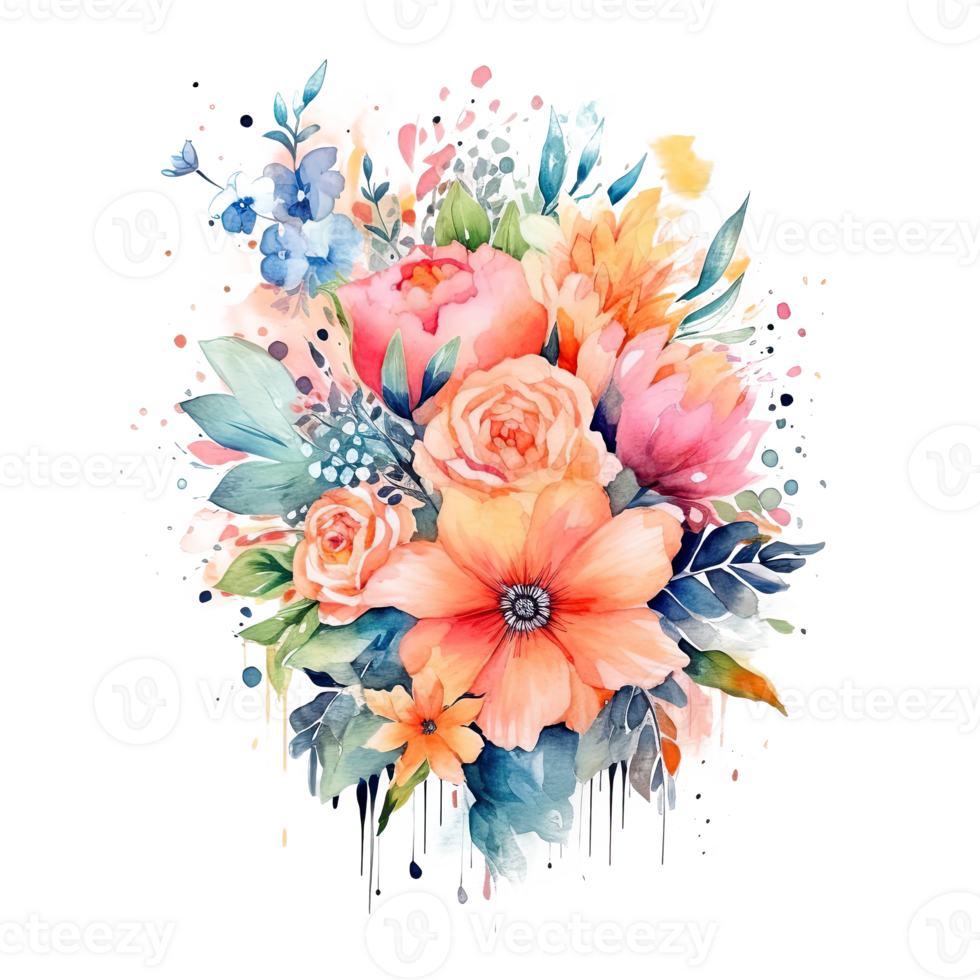 Watercolor flowe bouquet. Illustration png