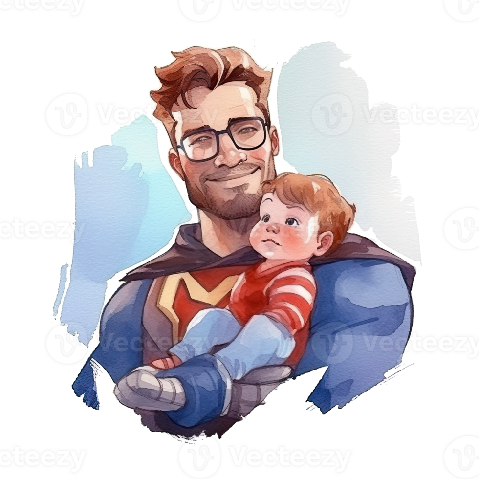 Father's day. Father with child watercolor. Illustration png