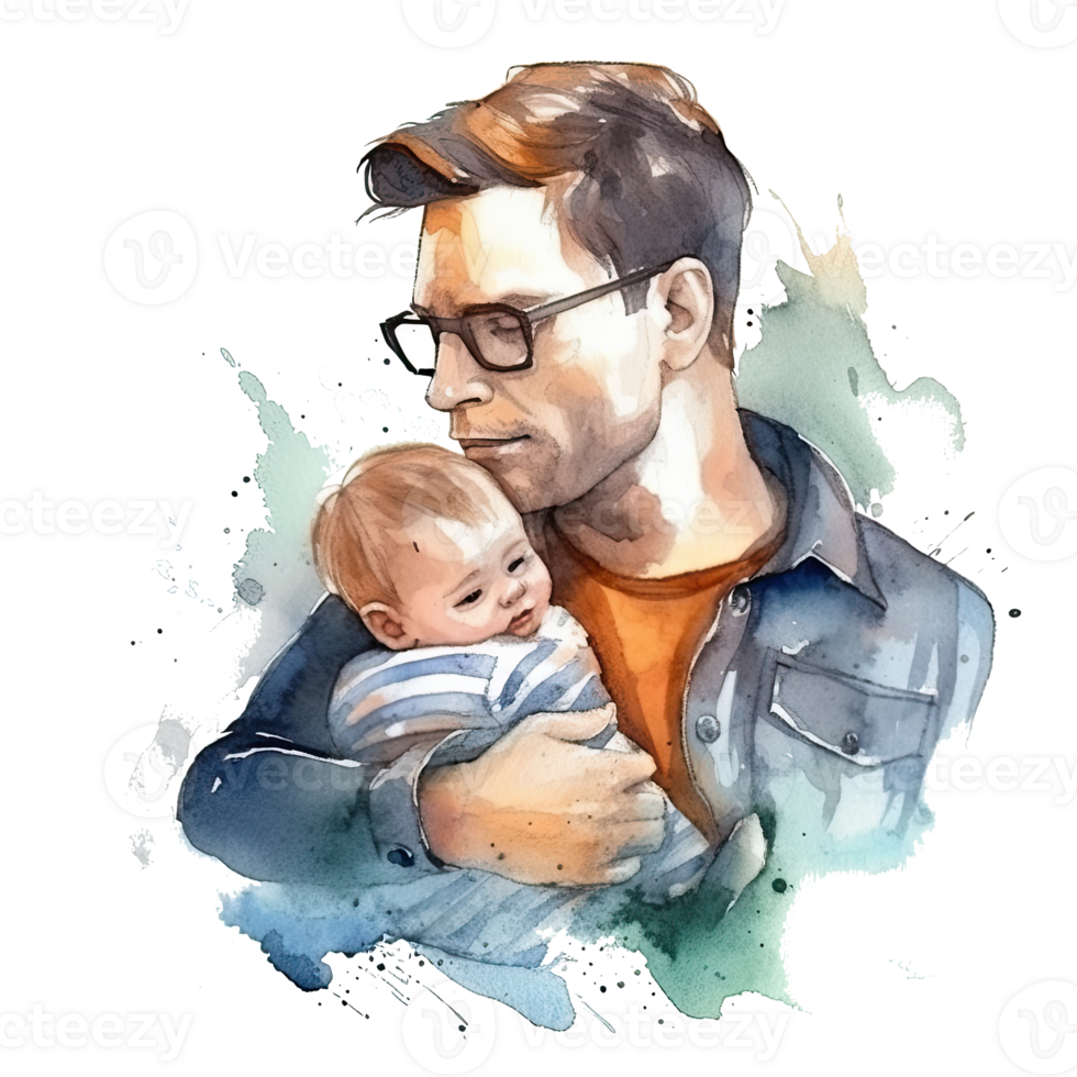 Il padre di giorno. padre con bambino acquerello. illustrazione ai generativo png