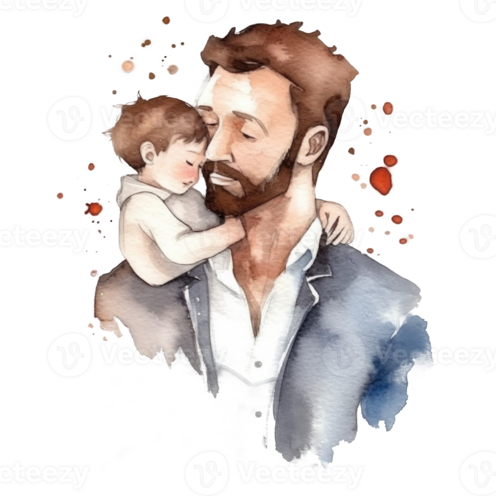 père avec enfant. aquarelle du père journée illustration. illustration ai génératif png