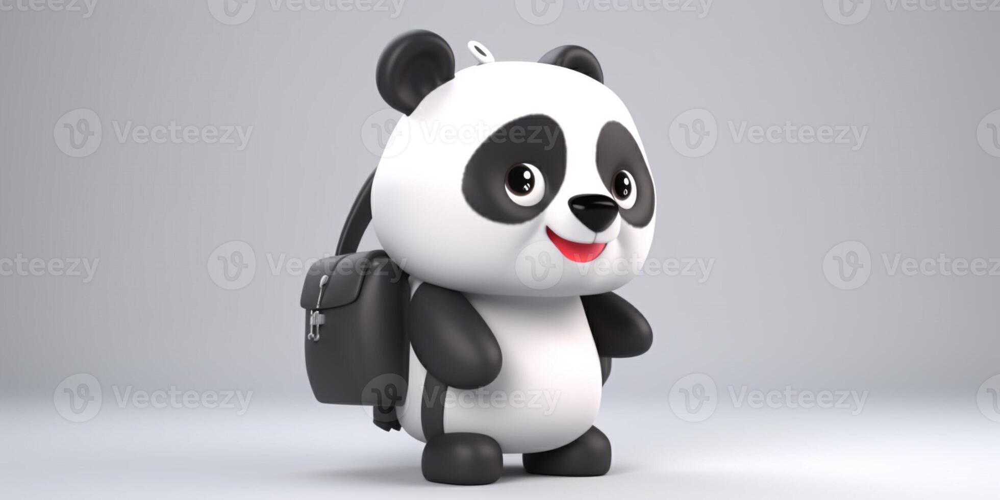 panda with backpack walking photo