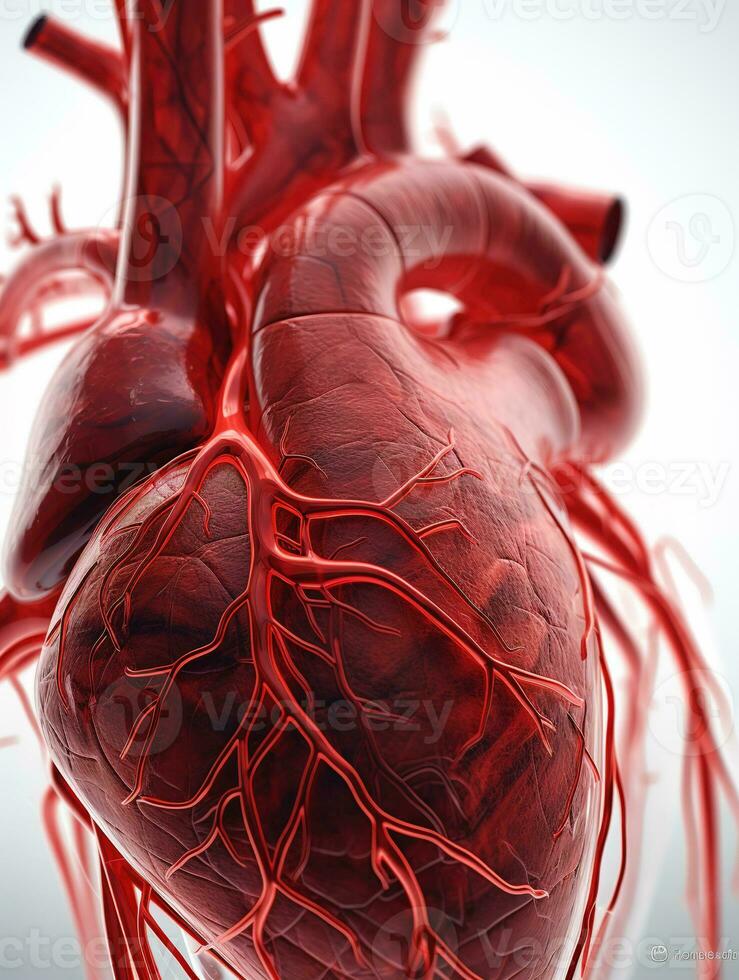 Human heart, 3D rendering isolated on white background photo