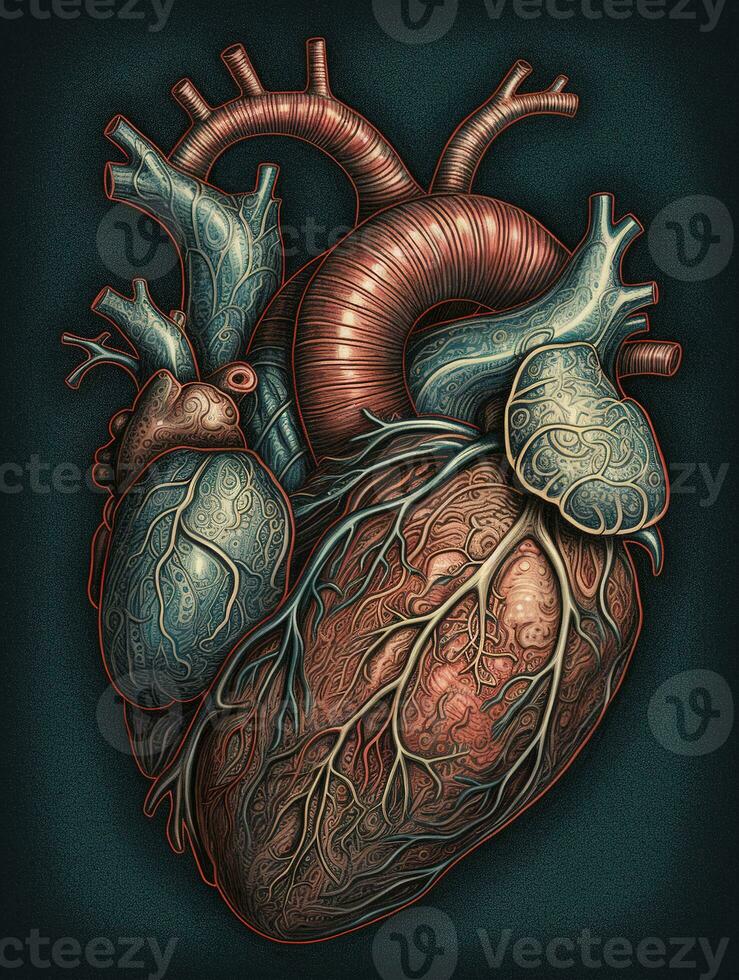 Illustration of a heart. Vintage retro poster style. AI-generated image photo