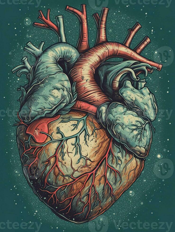 Illustration of a heart. Vintage retro poster style. AI-generated image photo