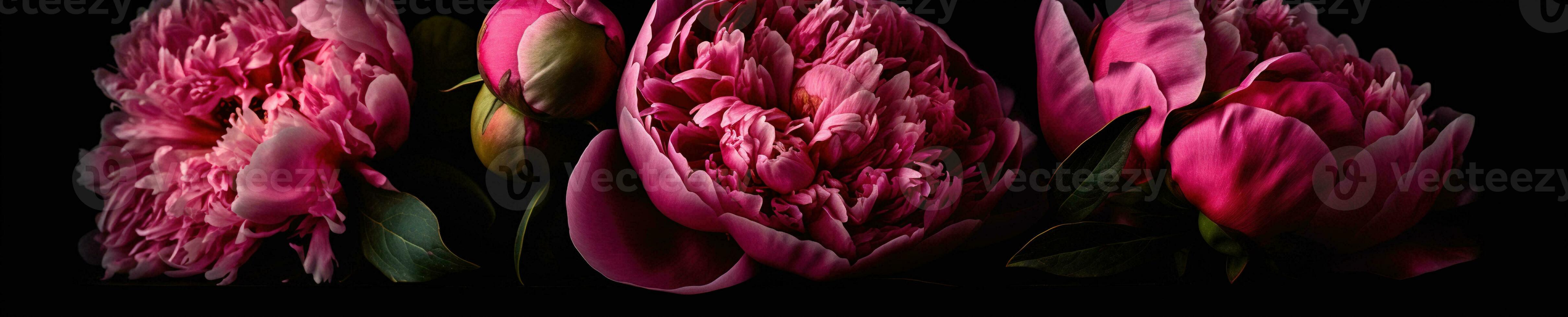 A peony banner with cascading shades of pink flowers in a romantic and ethereal style. AI-generated image photo