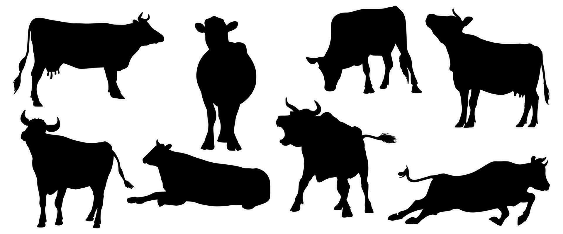 set of cow silhouettes on isolated background vector