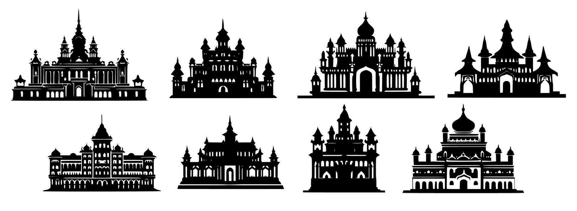 conjunto de palacio siluetas en aislado antecedentes vector