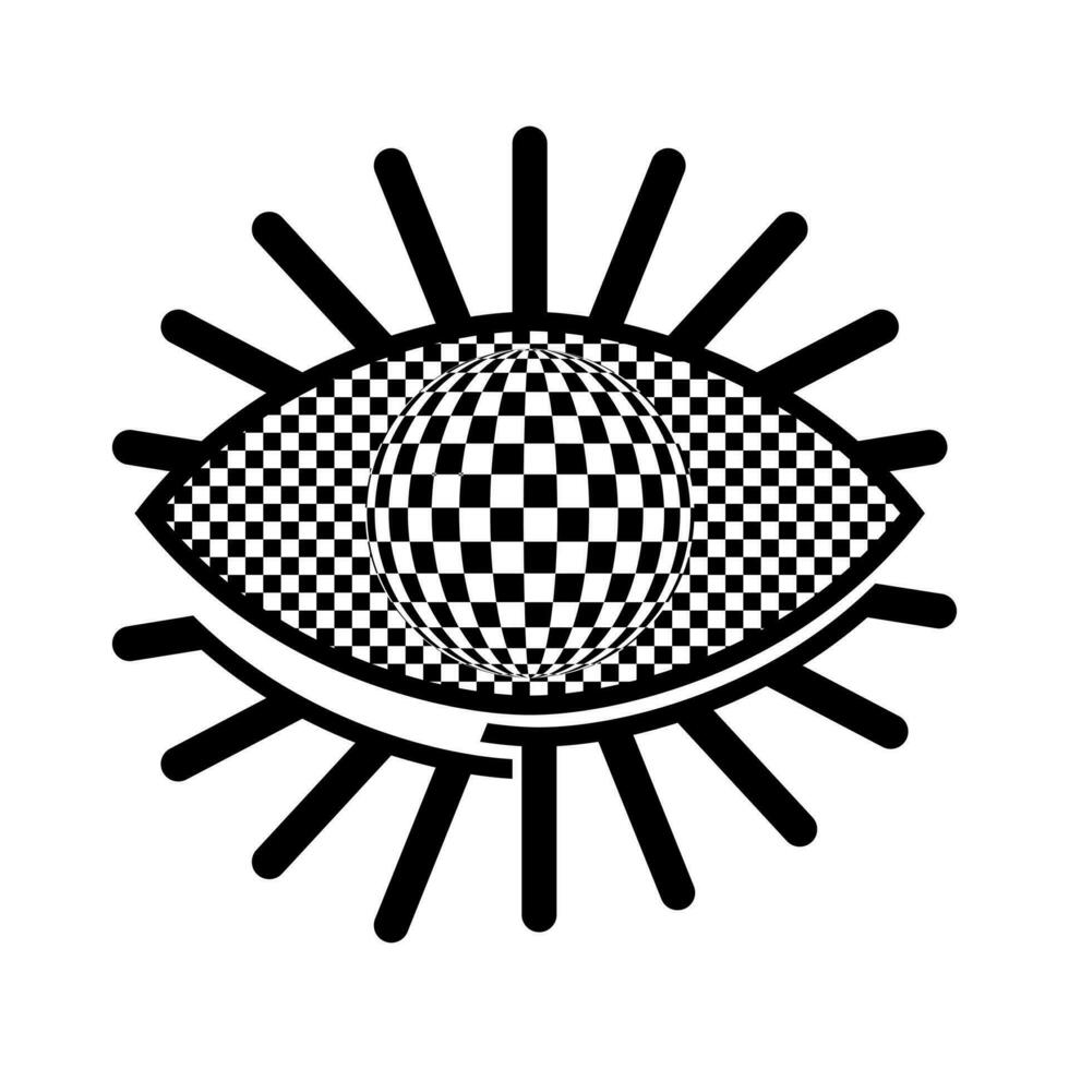 Sign of an eye with an optical illusion in place of the pupil. Vector icon isolated cut out from background clip art.