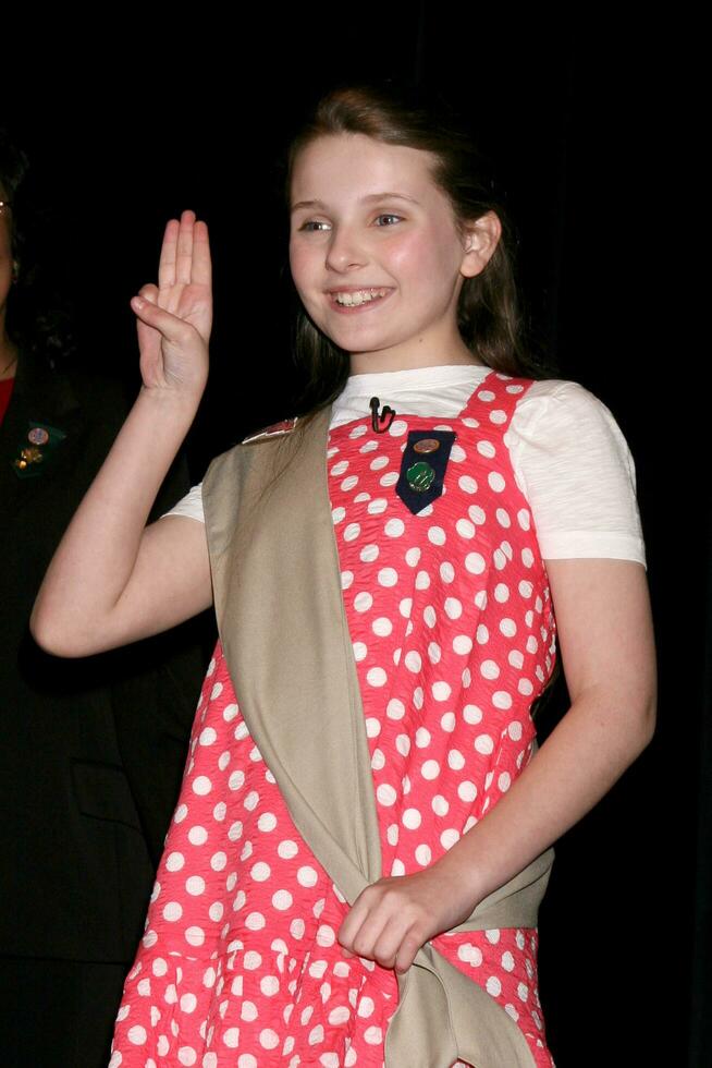 Abigail Breslin after her induction into the Girl Scouts of the USAZanuck Theater with the Girl Scout pin and three finger pledge 20th Century Fox LotCentury City CA  March 26 20082008 photo