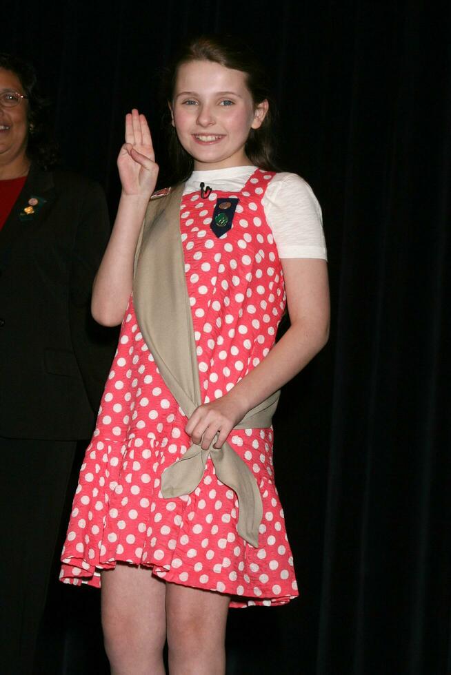 Abigail Breslin after her induction into the Girl Scouts of the USAZanuck Theater with the Girl Scout pin and three finger pledge 20th Century Fox LotCentury City CA  March 26 20082008 photo