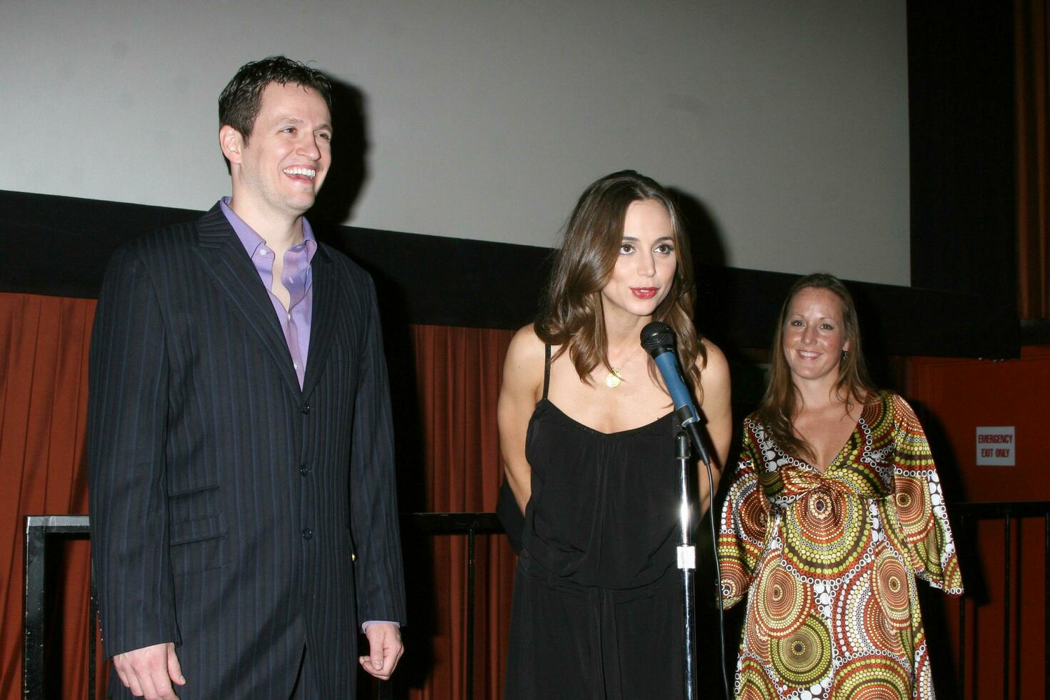 Tom Malloy Eliza Dushku and Aimee Schoof  speaking in the theater prior to the Alphabet Killer Screening at the Laemmles Monica 4 Theaters in Santa Monica CANovember 14 20082008 photo