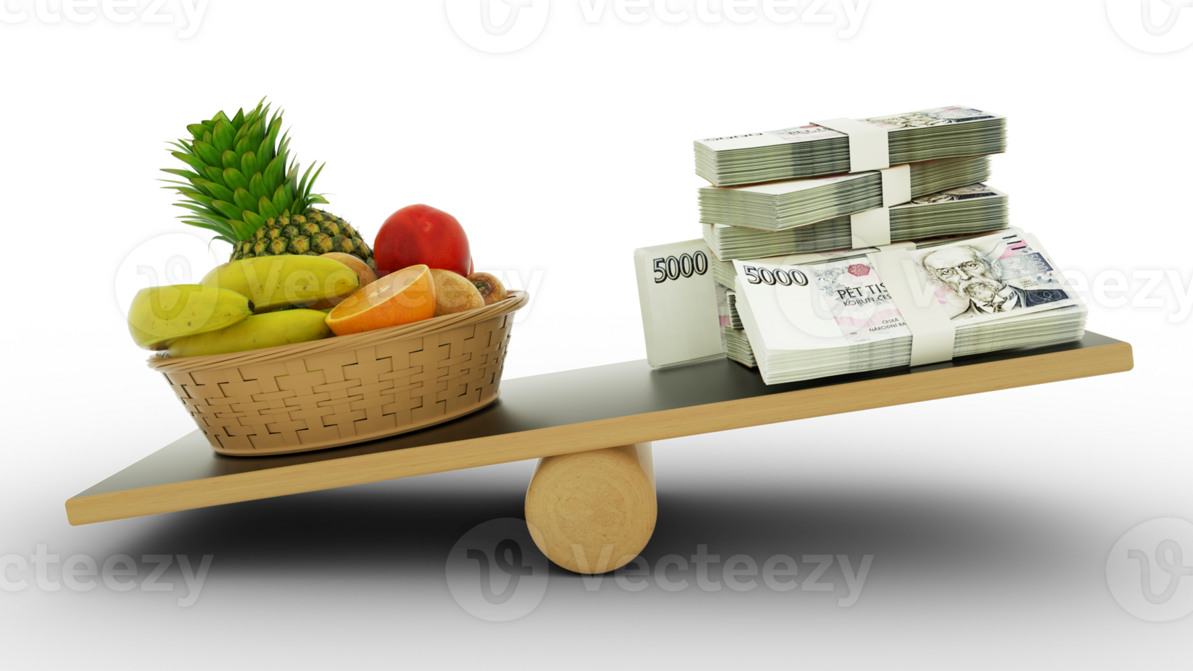 Inflation in Czech, Weighing Czech currency against foodstuffs, high cost of living, 3d rendering png