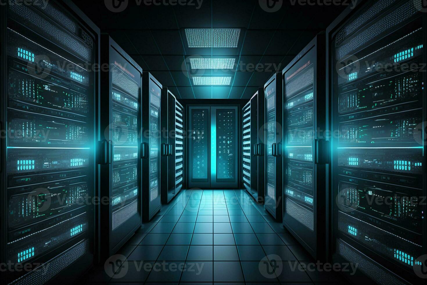 server room with information cloud storage, Dark datacente AI Generated photo