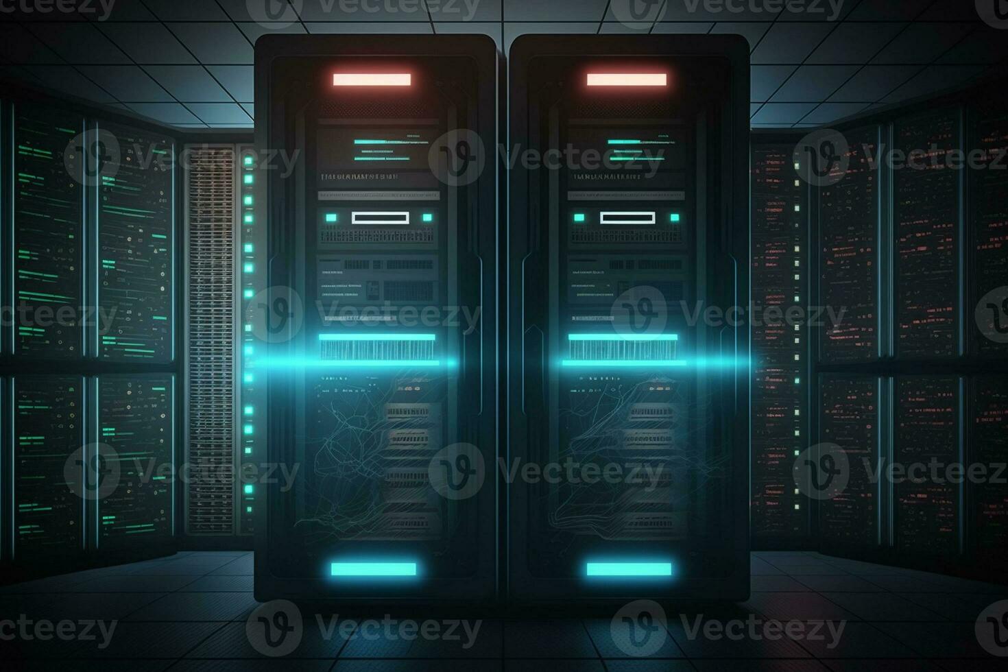 server room with information cloud storage, Dark datacente AI Generated photo