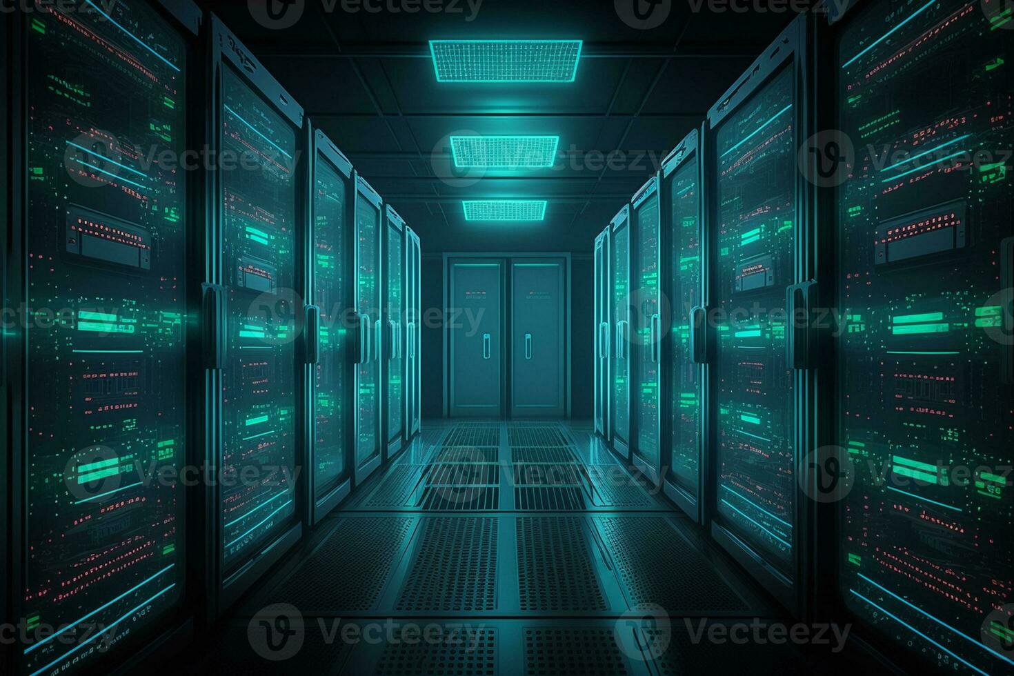 server room with information cloud storage, Dark datacente AI Generated photo