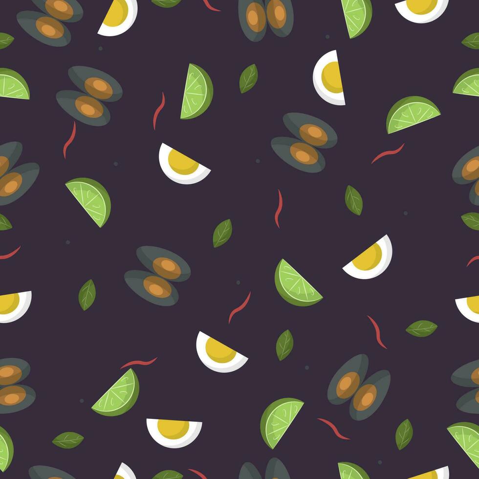 Seamless pattern with ingredients for tom yam. Illustration on the theme of asian cuisine vector