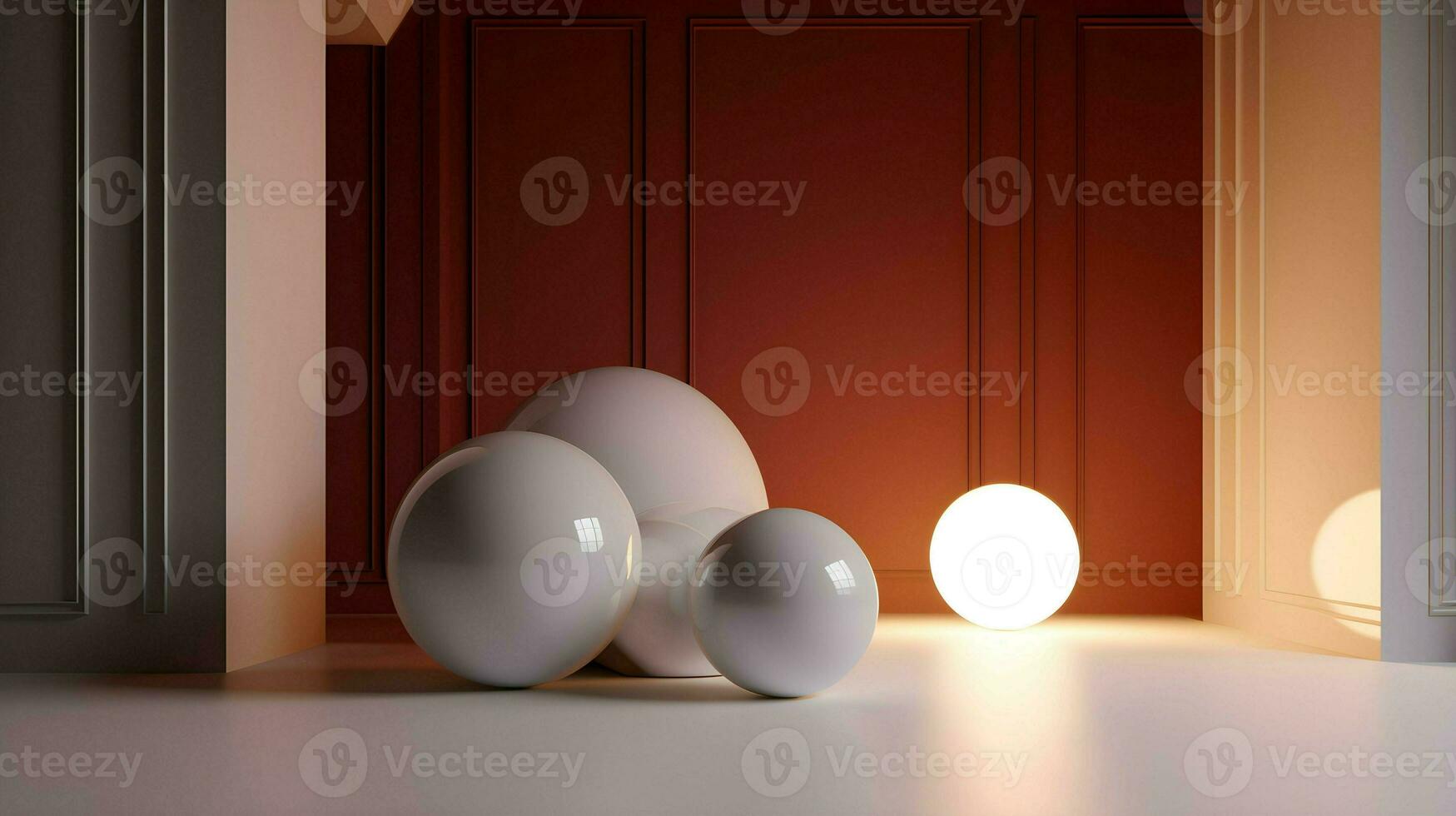 3D Rendering of some abstract balls in a lit room, group of orbs, background photo