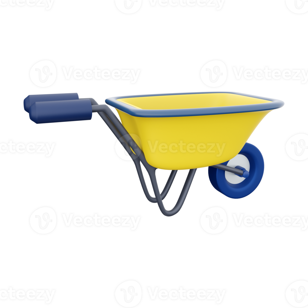 Garden cart 3D renderin. Handcart. 3D rendering of a gardening tool for carrying loads.3d render handcart icon. png