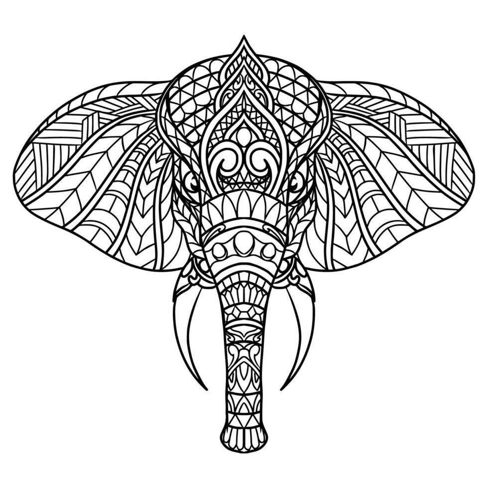 elefante mandala ilustración en lineal estilo colorante libro vector