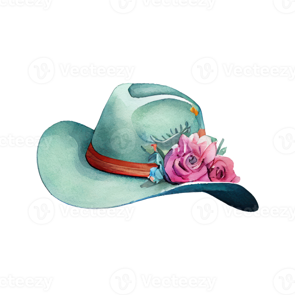 watercolor style cartoon wearing flower hat . png