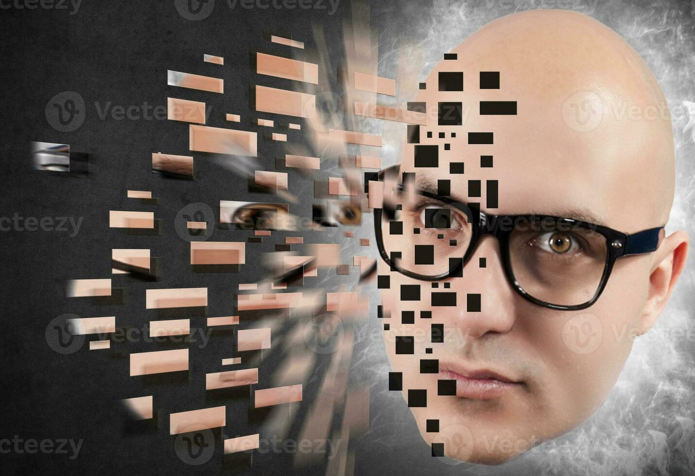 Bald man head explosion photo