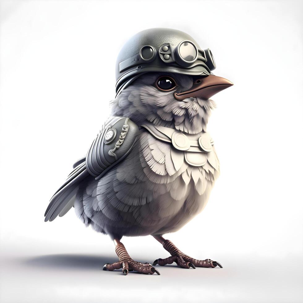 Cute owl in a military uniform on a white background. 3d rendering, Image photo