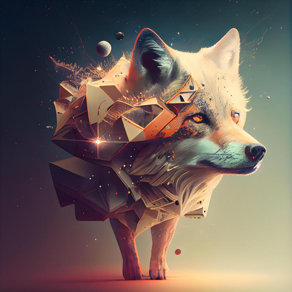 Fantasy illustration of a fox with polygonal geometric shapes., Image photo