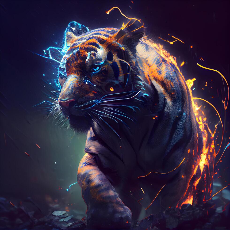 Tiger in the fire. The tiger is a symbol of the new year 2022., Image photo