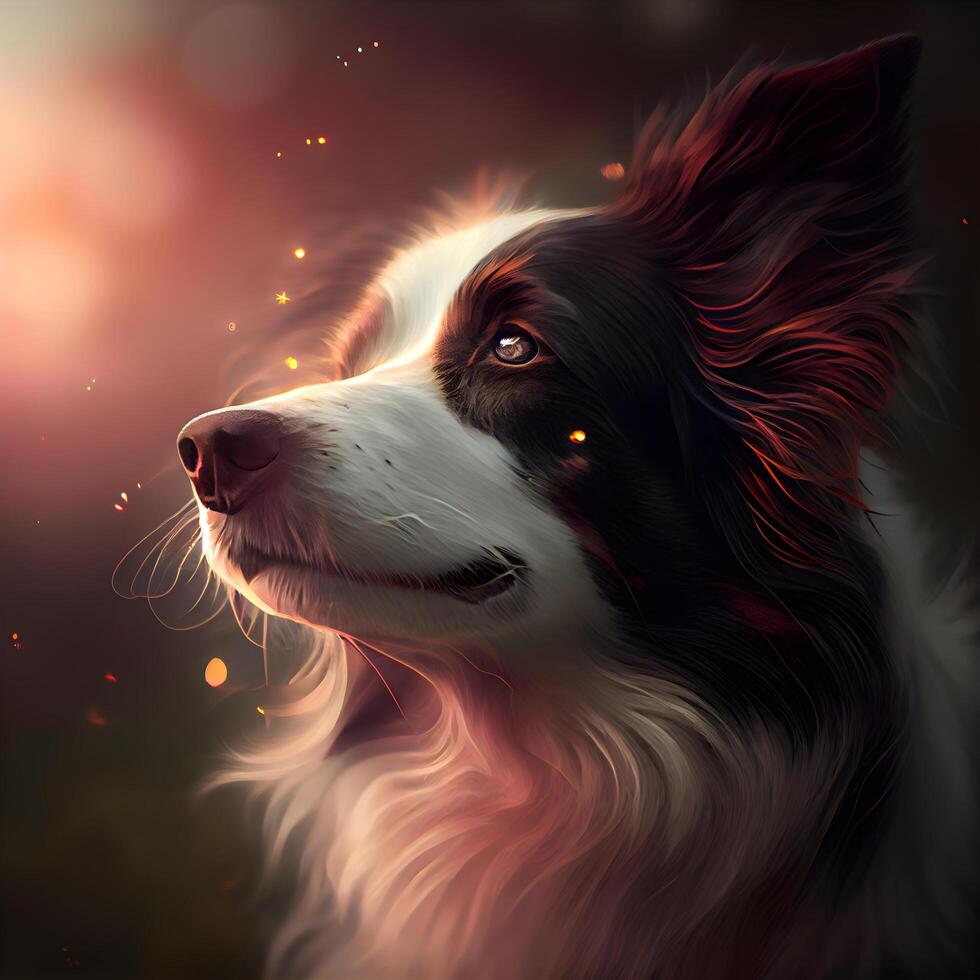 Portrait of a Border Collie dog in the sunset light., Image photo